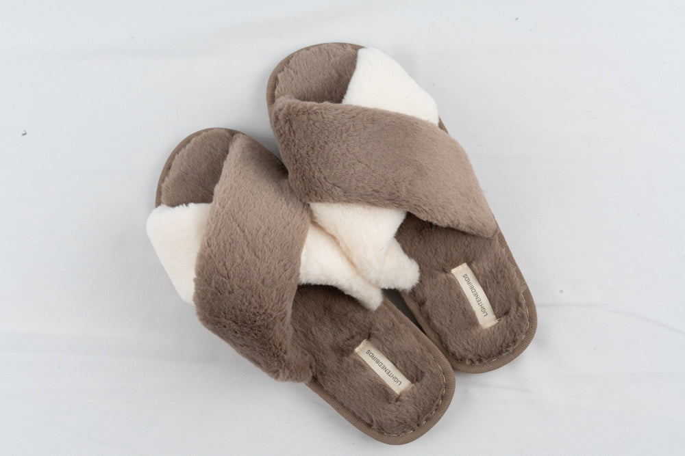 LIGHTENEDBIRDS Women's Cross Band Soft Fur and Fluffy Slipper House Slippers