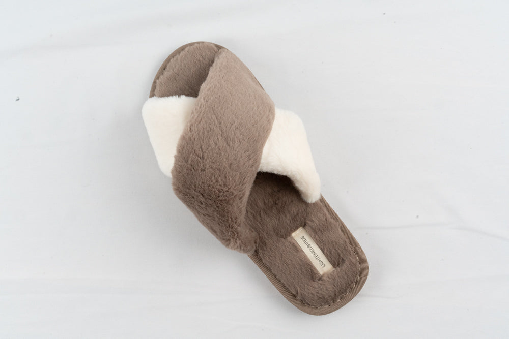 LIGHTENEDBIRDS Women's Cross Band Soft Fur and Fluffy Slipper House Slippers