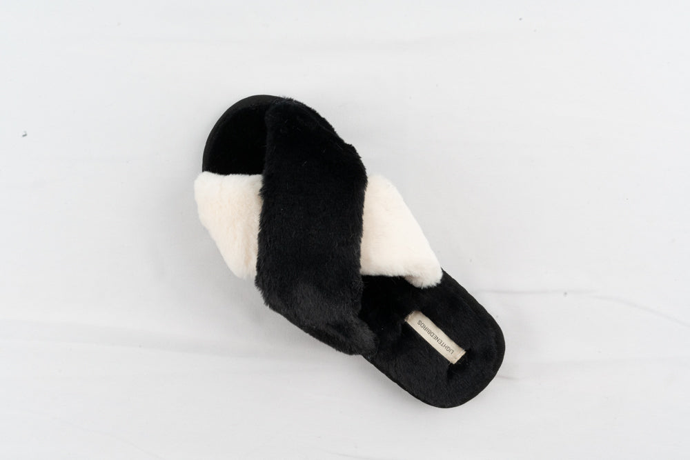 LIGHTENEDBIRDS Women's Cross Band Soft Fur and Fluffy Slipper House Slippers