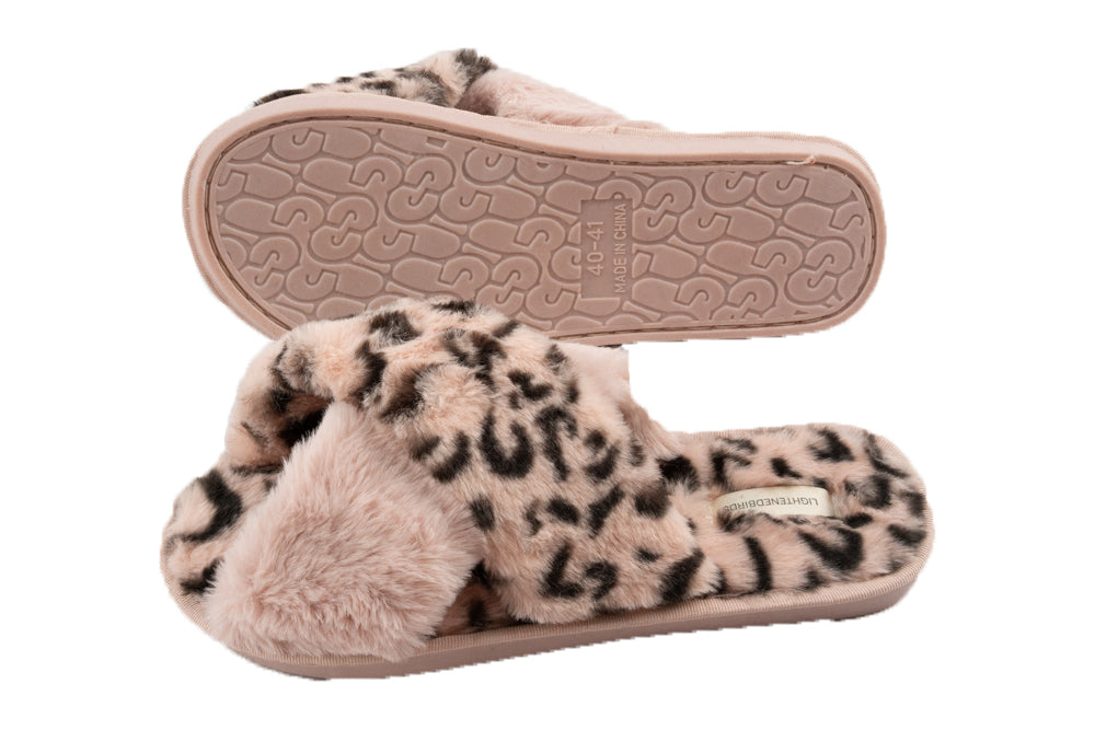 LIGHTENEDBIRDS Women's Cross Band Soft Fur and Fluffy Slipper House Slippers