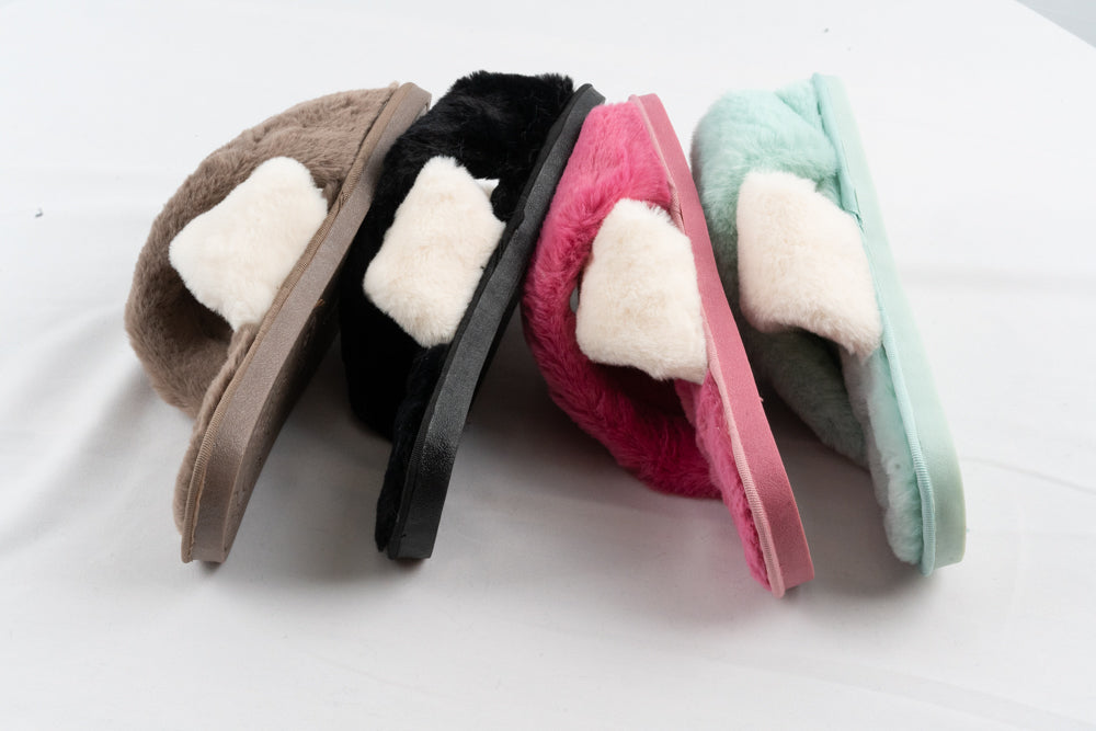 LIGHTENEDBIRDS Women's Cross Band Soft Fur and Fluffy Slipper House Slippers