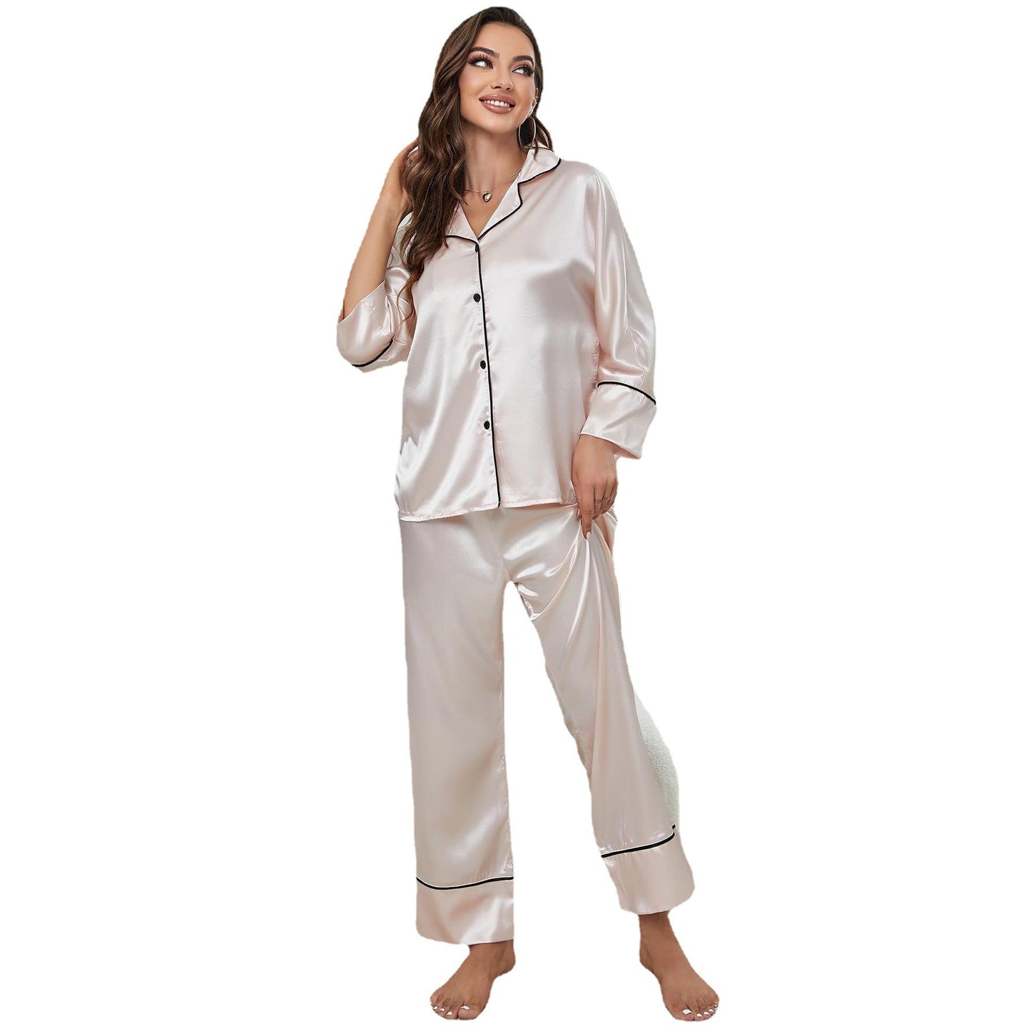 Long Sleeve Pajama Set Button Up Shirt And Pants Lounge Sets Sleepwear