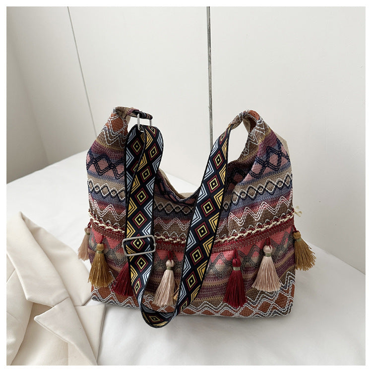 Simple Shoulder Retro Ethnic Style Large Capacity Crossbody Tote Bag