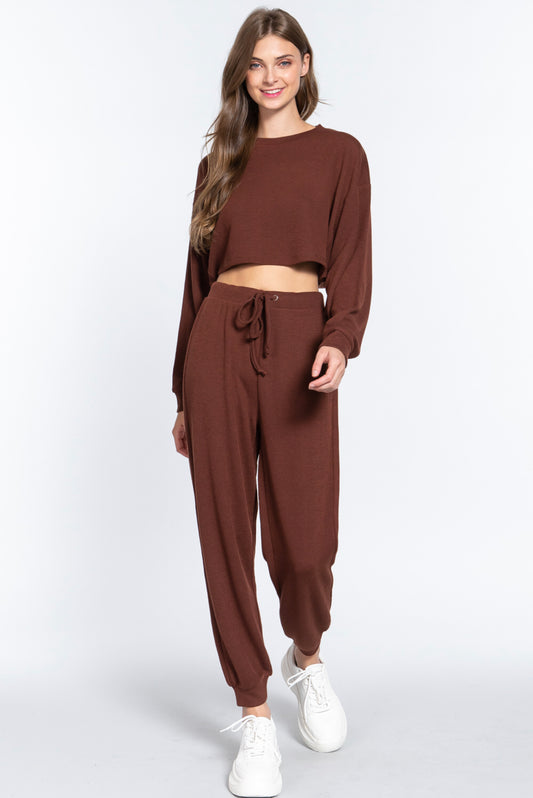 LONG DOLMAN HACCI CROP TOP AND WAIST STRING HACCI PANTS SET