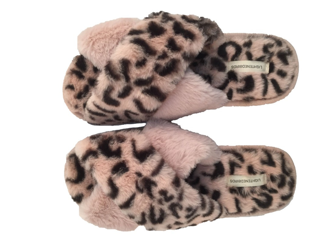 LIGHTENEDBIRDS Women's Cross Band Soft Fur and Fluffy Slipper House Slippers