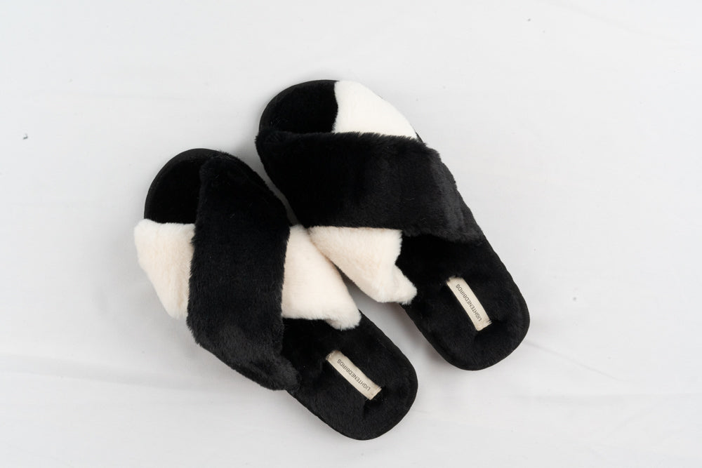 LIGHTENEDBIRDS Women's Cross Band Soft Fur and Fluffy Slipper House Slippers