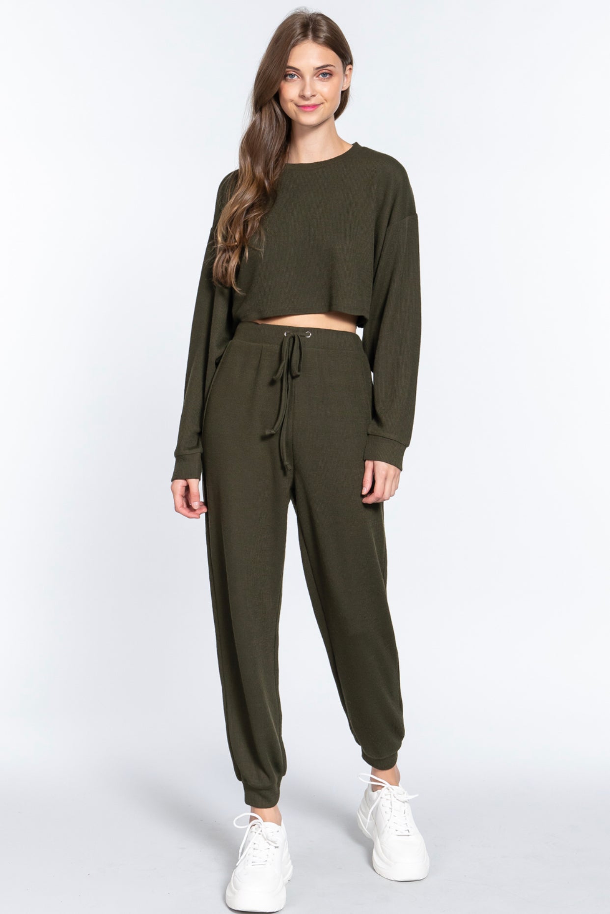 LONG DOLMAN HACCI CROP TOP AND WAIST STRING HACCI PANTS SET