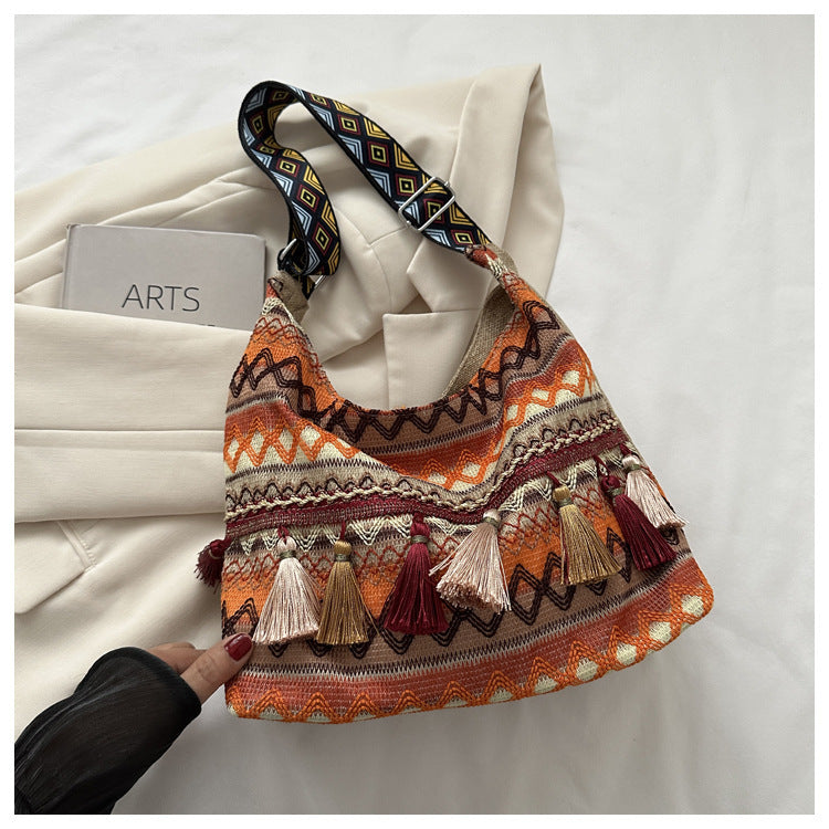 Simple Shoulder Retro Ethnic Style Large Capacity Crossbody Tote Bag